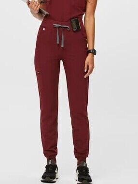 Figs Zamora Scrub Jogger Pants Professional Women's High Waist Burgundy sz XXS.